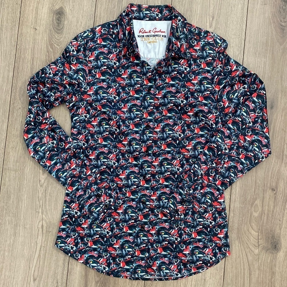 Robert Graham Exclusive Ferrari Car Black and Red Button Down Long Sleeve - XS